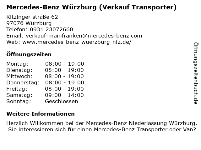 Mercedes-Benz Würzburg (Transporter Verkauf) in Würzburg: Adresse und Öffnungszeiten