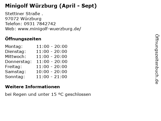 Minigolf Würzburg (April - Sept) in Würzburg: Adresse und Öffnungszeiten