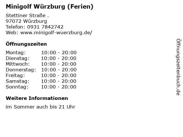 Minigolf Würzburg (Ferien) in Würzburg: Adresse und Öffnungszeiten