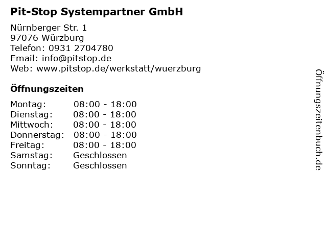 Pit-Stop Systempartner GmbH in Würzburg: Adresse und Öffnungszeiten