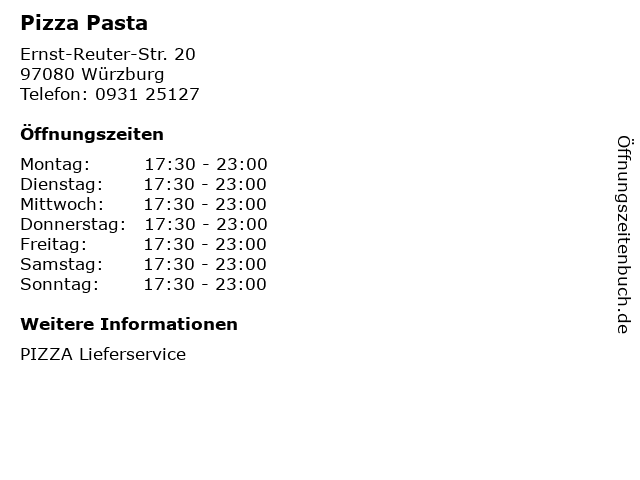 Pizza Pasta in Würzburg: Adresse und Öffnungszeiten