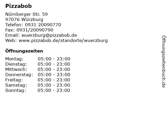 Pizzabob in Würzburg: Adresse und Öffnungszeiten
