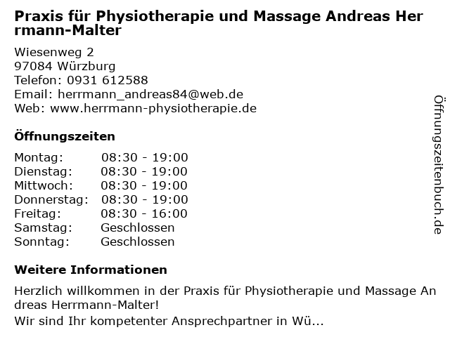 Praxis für Physiotherapie und Massage Andreas Herrmann-Malter in Würzburg: Adresse und Öffnungszeiten