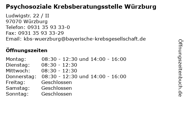 Psychosoziale Krebsberatungsstelle Würzburg in Würzburg: Adresse und Öffnungszeiten