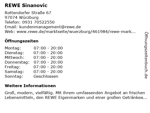 REWE Sinanovic in Würzburg: Adresse und Öffnungszeiten