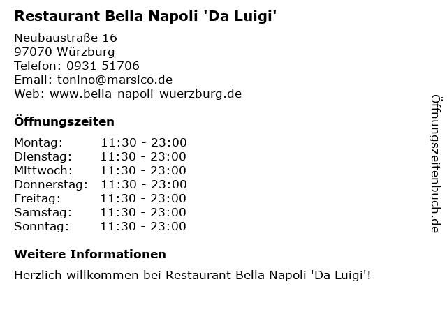 Restaurant Bella Napoli 'Da Luigi' in Würzburg: Adresse und Öffnungszeiten