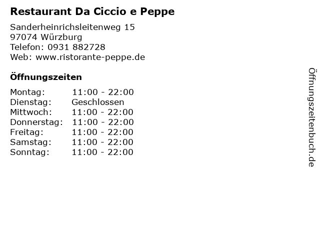 Restaurant Da Ciccio e Peppe in Würzburg: Adresse und Öffnungszeiten