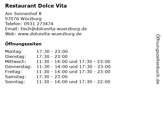 Restaurant Dolce Vita in Würzburg: Adresse und Öffnungszeiten