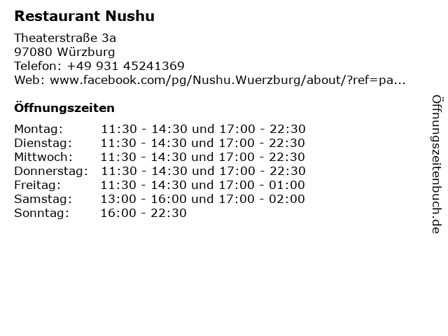 Restaurant Nushu in Würzburg: Adresse und Öffnungszeiten