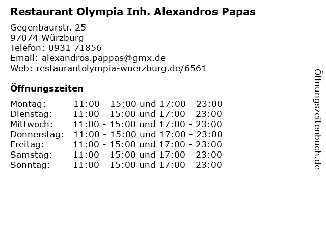 Restaurant Olympia Inh. Alexandros Papas in Würzburg: Adresse und Öffnungszeiten