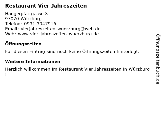 Restaurant Vier Jahreszeiten in Würzburg: Adresse und Öffnungszeiten