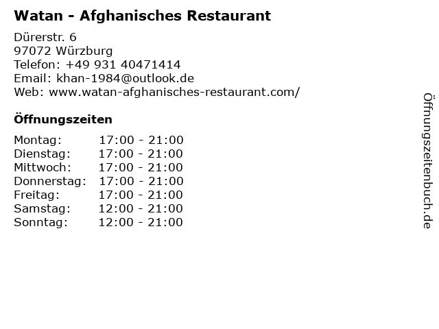 Restaurant Watan Restaurant in Würzburg: Adresse und Öffnungszeiten