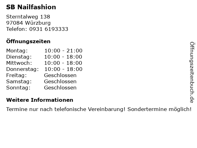 SB Nailfashion in Würzburg: Adresse und Öffnungszeiten