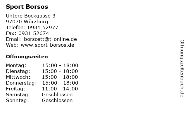 Sport Borsos in Würzburg: Adresse und Öffnungszeiten