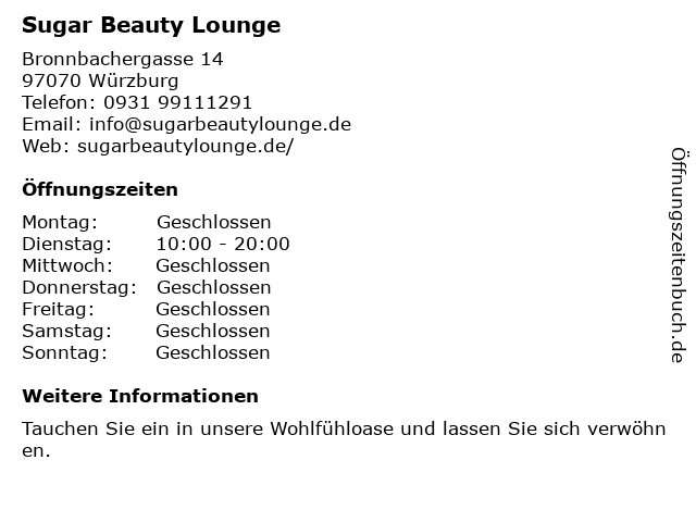 Sugar Beauty Lounge in Würzburg: Adresse und Öffnungszeiten