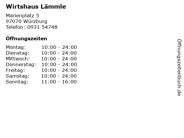 Wirtshaus Lämmle in Würzburg: Adresse und Öffnungszeiten