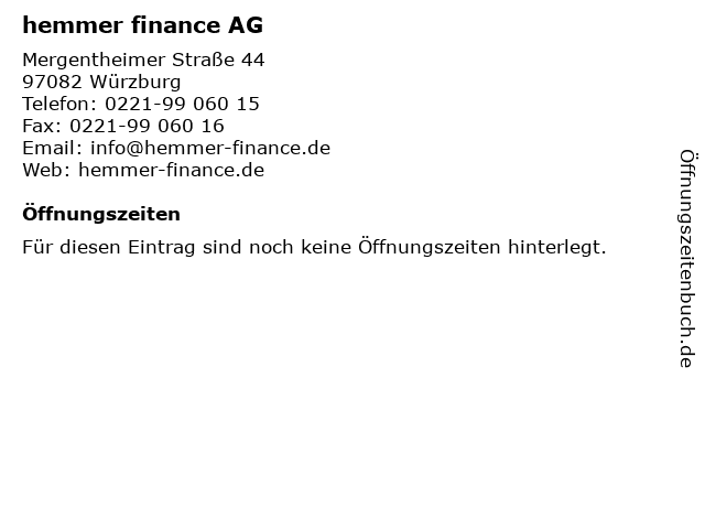 hemmer finance AG in Würzburg: Adresse und Öffnungszeiten