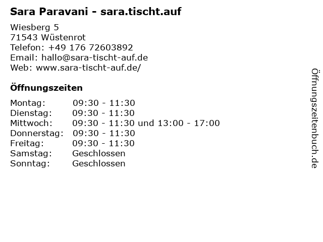 Sara Paravani - sara.tischt.auf in Wüstenrot: Adresse und Öffnungszeiten