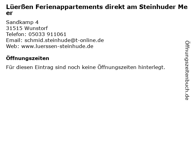 Lüerßen Ferienappartements direkt am Steinhuder Meer in Wunstorf: Adresse und Öffnungszeiten