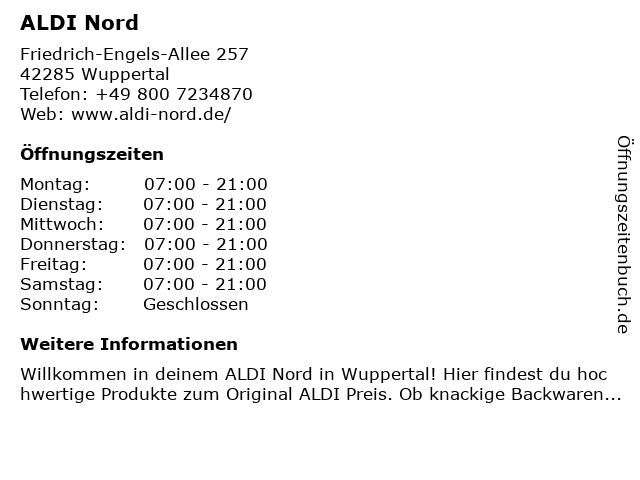 ALDI Nord in Wuppertal: Adresse und Öffnungszeiten