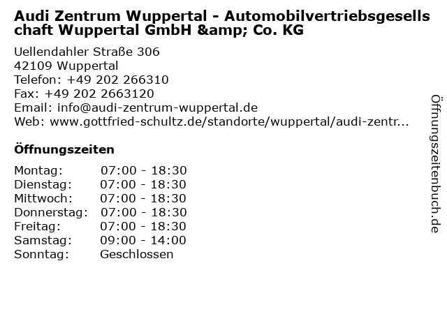 Audi Zentrum Wuppertal - Automobilvertriebsgesellschaft Wuppertal GmbH & Co. KG in Wuppertal: Adresse und Öffnungszeiten