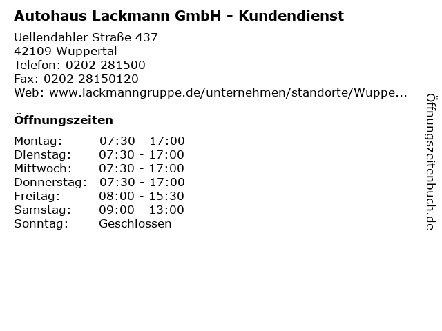 Autohaus Lackmann GmbH - Kundendienst in Wuppertal: Adresse und Öffnungszeiten