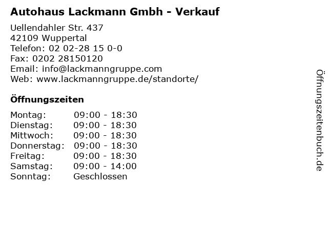 Autohaus Lackmann Gmbh - Verkauf in Wuppertal: Adresse und Öffnungszeiten