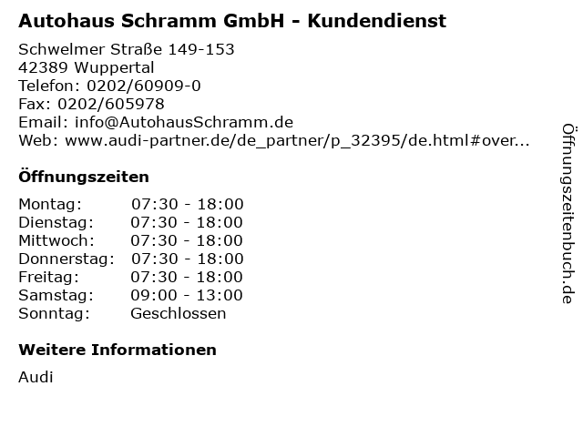 Autohaus Schramm GmbH - Kundendienst in Wuppertal: Adresse und Öffnungszeiten