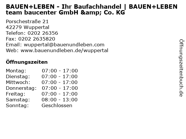 BAUEN+LEBEN - Ihr Baufachhandel | BAUEN+LEBEN team baucenter GmbH & Co. KG in Wuppertal: Adresse und Öffnungszeiten