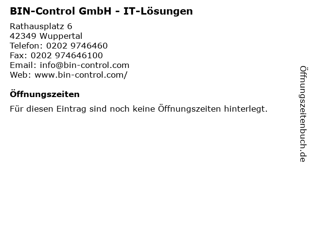 BIN-Control GmbH - IT-Lösungen in Wuppertal: Adresse und Öffnungszeiten