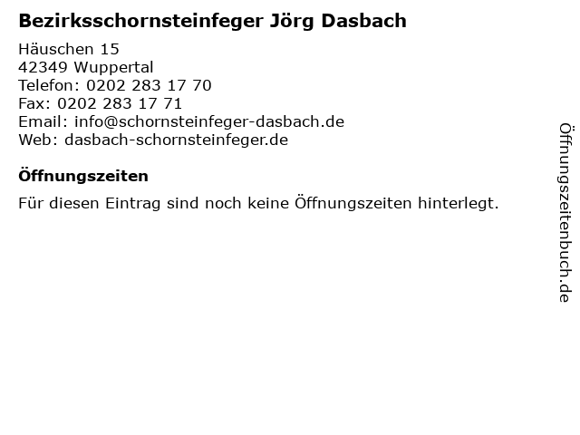 Bezirksschornsteinfeger Jörg Dasbach in Wuppertal: Adresse und Öffnungszeiten