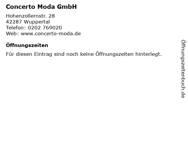 Concerto Moda GmbH in Wuppertal: Adresse und Öffnungszeiten