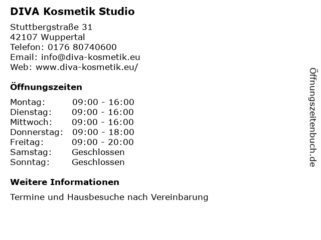 DIVA Kosmetik Studio in Wuppertal: Adresse und Öffnungszeiten