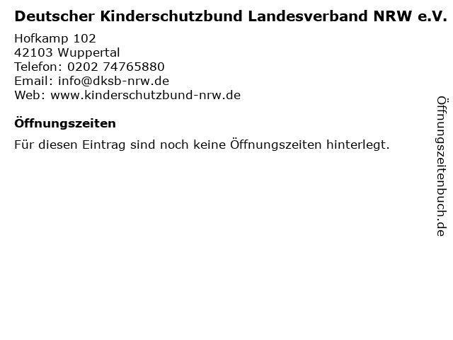 Deutscher Kinderschutzbund Landesverband NRW e.V. in Wuppertal: Adresse und Öffnungszeiten