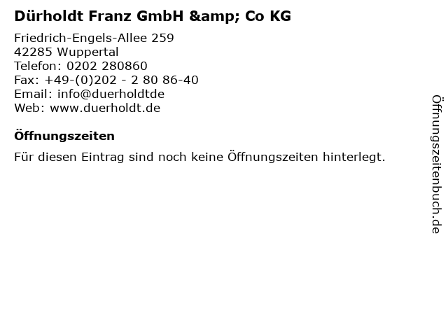 Dürholdt Franz GmbH & Co KG in Wuppertal: Adresse und Öffnungszeiten