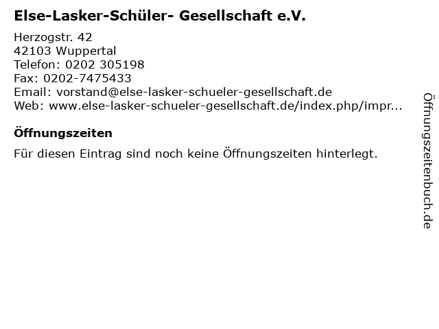 Else-Lasker-Schüler- Gesellschaft e.V. in Wuppertal: Adresse und Öffnungszeiten