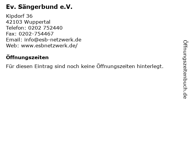 Ev. Sängerbund e.V. in Wuppertal: Adresse und Öffnungszeiten
