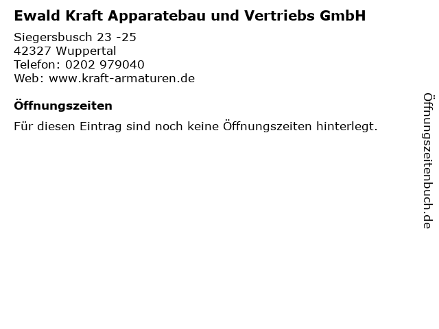Ewald Kraft Apparatebau und Vertriebs GmbH in Wuppertal: Adresse und Öffnungszeiten