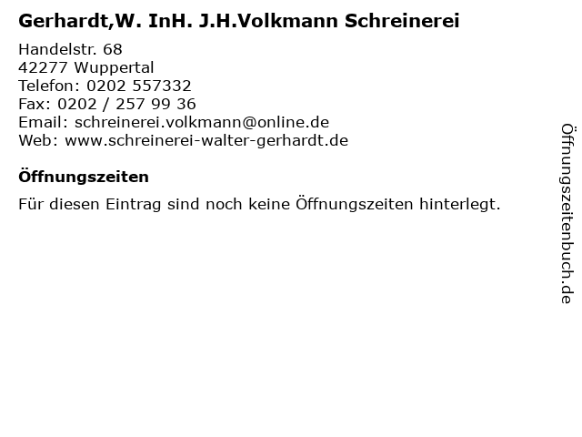 ᐅ Offnungszeiten Gerhardt W Inh J H Volkmann Schreinerei Handelstr 68 In Wuppertal