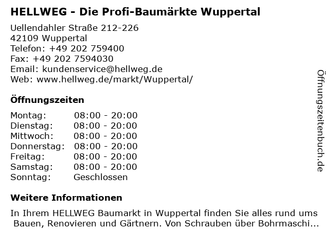 HELLWEG - Die Profi-Baumärkte Wuppertal in Wuppertal: Adresse und Öffnungszeiten