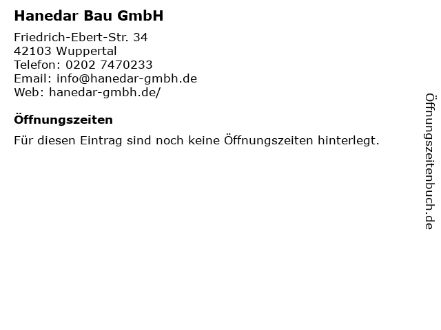 Hanedar Bau GmbH in Wuppertal: Adresse und Öffnungszeiten