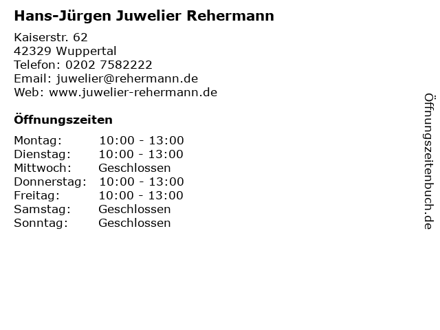 Hans-Jürgen Juwelier Rehermann in Wuppertal: Adresse und Öffnungszeiten
