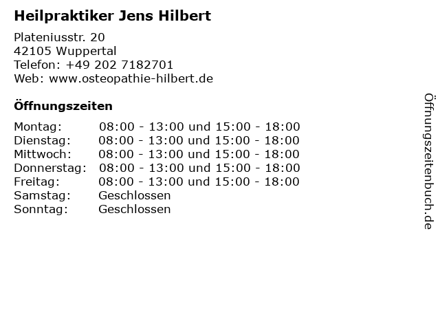 Heilpraktiker Jens Hilbert in Wuppertal: Adresse und Öffnungszeiten