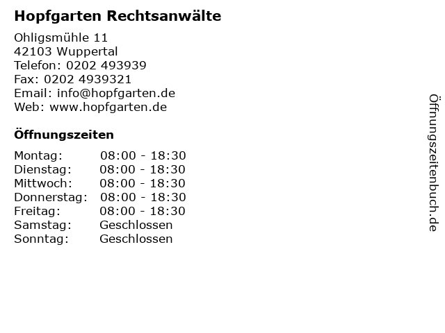 Hopfgarten Rechtsanwälte in Wuppertal: Adresse und Öffnungszeiten