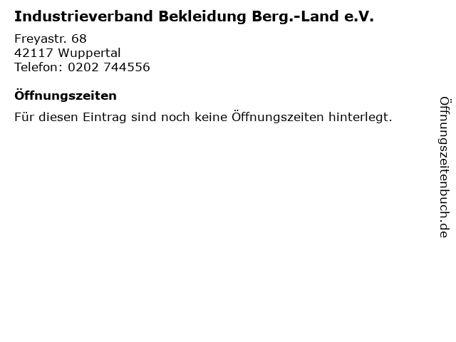 Industrieverband Bekleidung Berg.-Land e.V. in Wuppertal: Adresse und Öffnungszeiten
