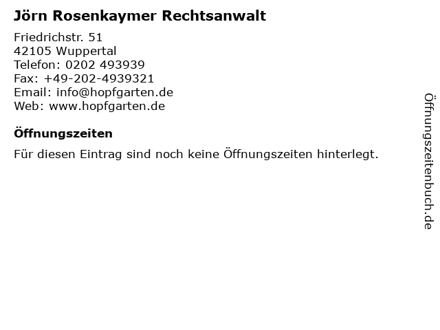 Jörn Rosenkaymer Rechtsanwalt in Wuppertal: Adresse und Öffnungszeiten