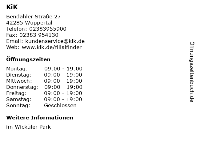KiK in Wuppertal: Adresse und Öffnungszeiten
