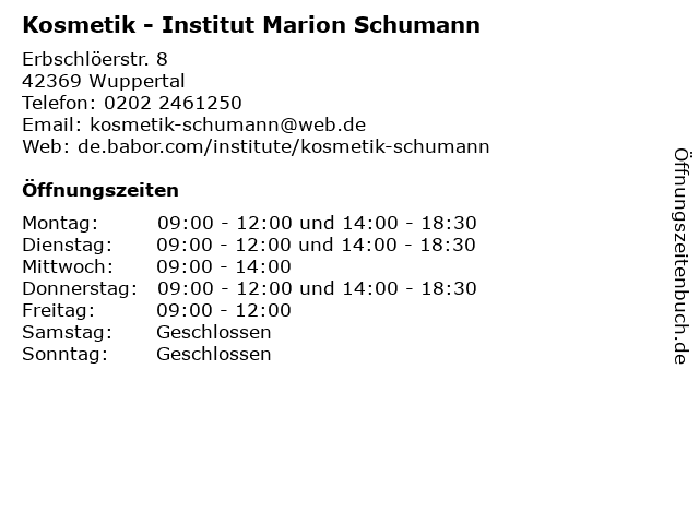 Kosmetik - Institut Marion Schumann in Wuppertal: Adresse und Öffnungszeiten