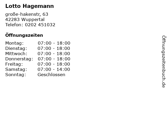 Lotto Hagemann in Wuppertal: Adresse und Öffnungszeiten