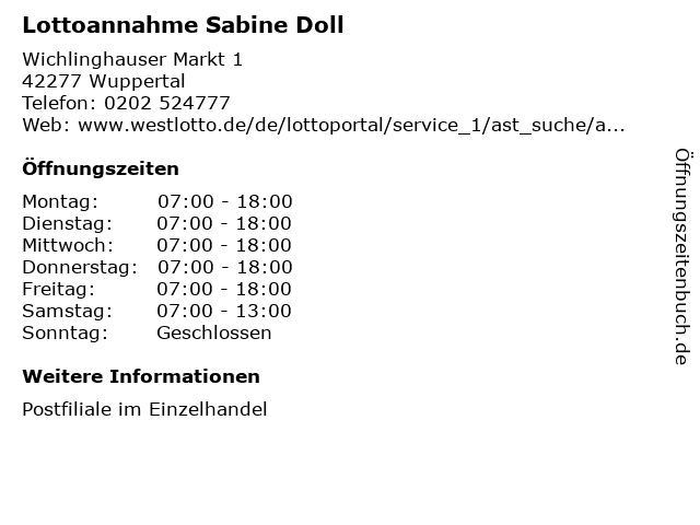 Lottoannahme Sabine Doll in Wuppertal: Adresse und Öffnungszeiten